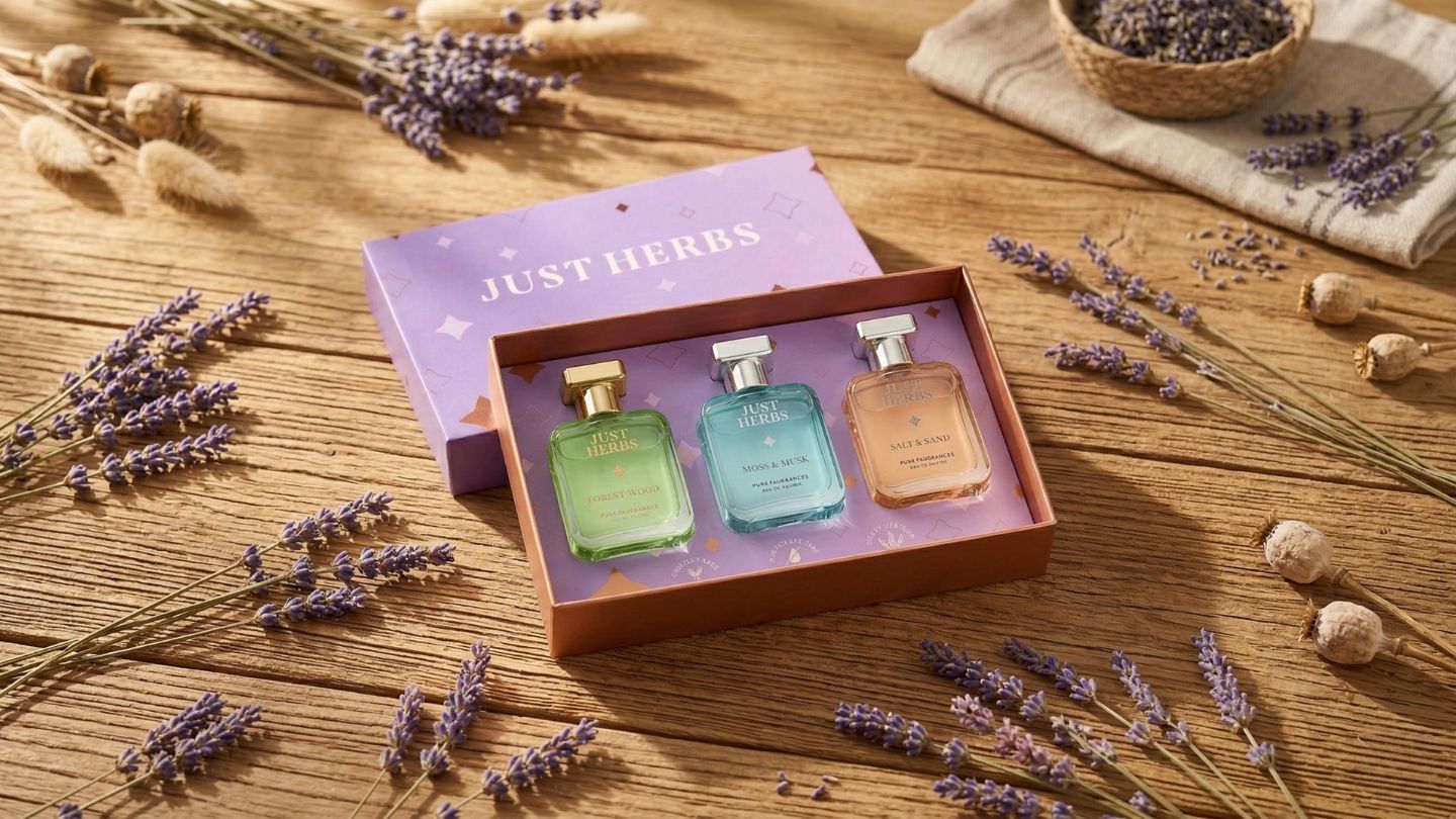 Just Herbs Pure Fragrances Energising & Relaxing Trio Perfume Set 150 ml (For Men & Women)